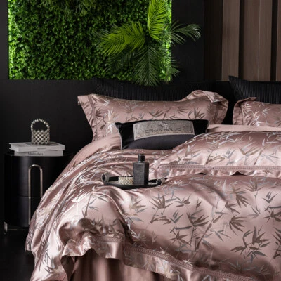 Yarn-dyed Jacquard Bedding Set 4pcs Quilt Cover Flat Sheet Pillowcases Gray Pink - Image 1 of 4