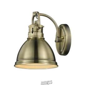Golden Lighting Duncan AB 1-Light Aged Brass Bath Light with Aged Brass Shade