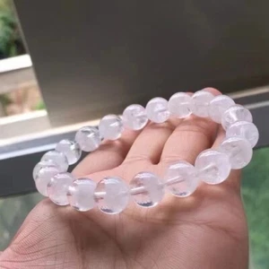 Natürliche weiße Phantom Quarz Kristall Runde Perlen Armband 10 mm - Bild 1 von 8