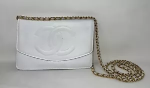 CHANEL Caviar Timeless CC Wallet on Chain WOC White Gold Hardware Classic - Imagen 1 de 11