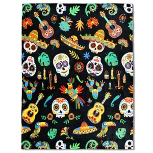 Sugar Skull Fiesta 50x60in Soft Plush Throw Blanket Day of Dead Bedroom Blanket - Picture 1 of 7