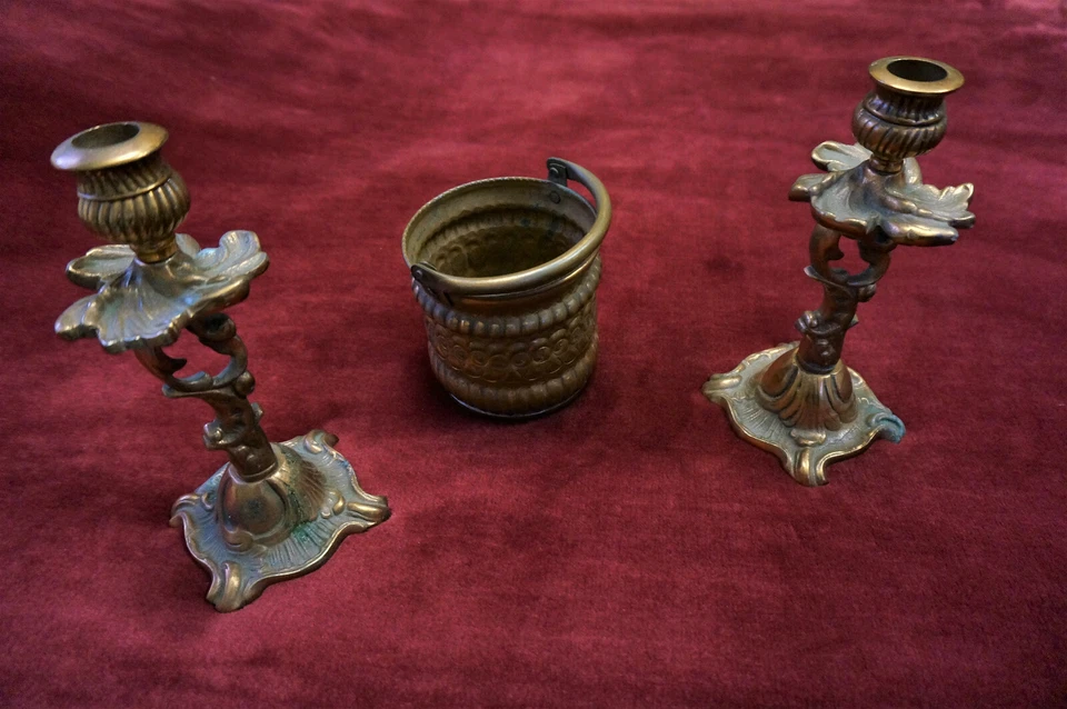 3 tlg alter Kerzenständer Kerzenleuchter Kerzenhalter Topf m.Henkel Farbe Kupfer - Bild 1 von 1