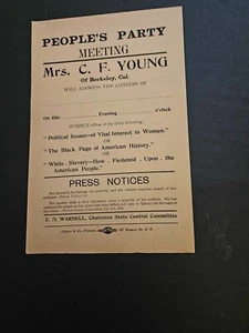 1894 VOLKSPARTEI KALIFORNIEN FLYER FÜR KUNDGEBUNG MIT FRS. C F JUNG - Bild 1 von 1