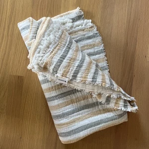 Piscatextil Reversible Throw Ivory &  Gray Stripes Cotton Muslin Portugal - Picture 1 of 5