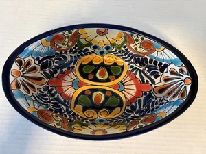 Colorful Mexican Talavera Pottery Oval Bowl Lead Free 9.5" x 6" 2.75" - Picture 1 of 9