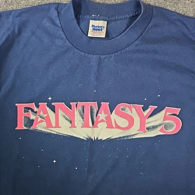 Camisa Lotto Fantasy 5 Vintage Grande Hecha en EE. UU. Lotería Puntada Única Azul Foto 1 de 4
