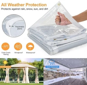Clear 5 ft x 7 ft Vinyl Tarp, 24 mil, Waterproof Porch Patio Curtain Enclosure - Picture 1 of 7