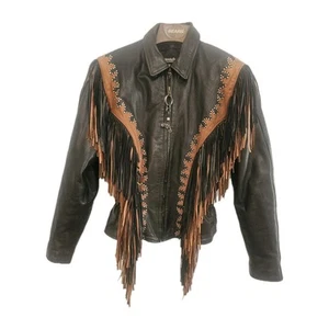 Vintage 90’s Western World By Shaf Studded Leather Fringe Jacket Women’s XL - Bild 1 von 16