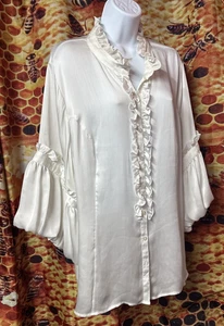 lane bryant Women's 22/24 white sheer blouse button front polyester - Picture 1 of 6