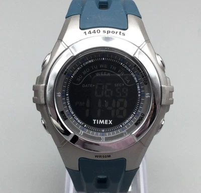 Timex 1440 Sports Digital Watch Men 42mm Blue Strap Indiglo Alarm New Battery - Image 1 of 4