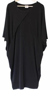 PLANET By Lauren G Black DRAPED BATWING DRESS C/L Matte Jersey SZ (2) 12 - 14 - Picture 1 of 4