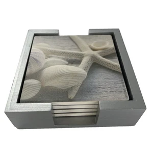 Juego de 4 posavasos de madera a la deriva de colección con soporte decoración plateada océano playa - Imagen 1 de 8
