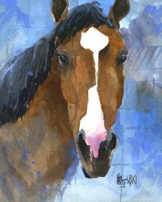 Impresión de alta resolución Bay Horse de acuarela original de bellas artes de Ron Krajewski Foto 1 de 4