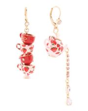 Betsey Johnson Womens Tea Party Mismatched Earrings Pink Red Teacup Teapot NEW