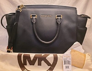 Michael Kors Black Selma Large Leather Tote Bag Shoulder Strap Dust Cover Tags - Picture 1 of 13