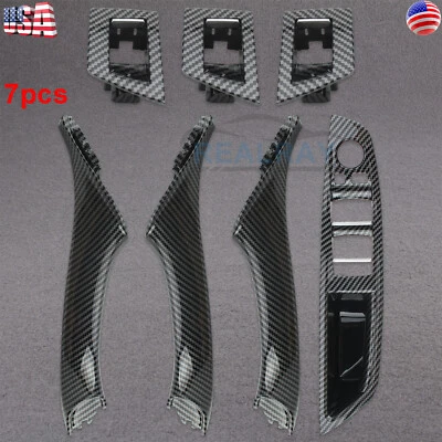 Carbon Fiber Inner Door Panel Handle Pull Trim Cover For 10-16 BMW 5 Series F10  - Image 1 of 4