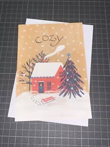 Hallmark Christmas Card: Cozy House Snow Sled Tree Warm Comfort Home Friends Joy - Picture 1 of 5