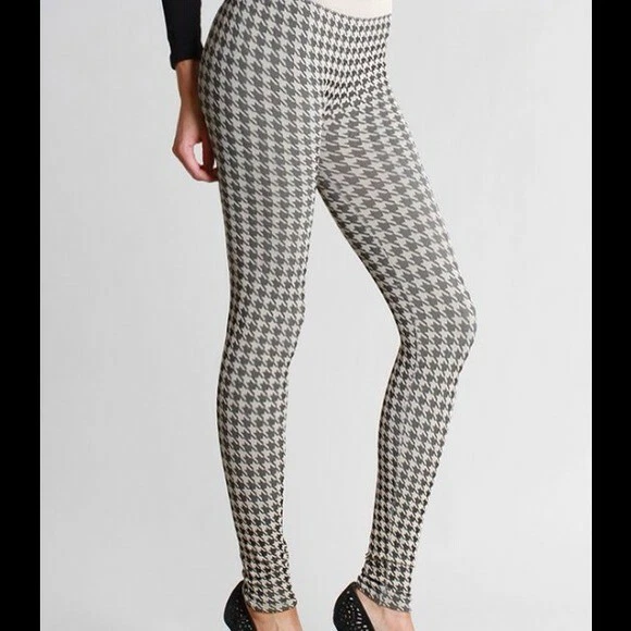 NEW Houndstooth Taupe Soft and Stretchy Leggings - Image 1 of 1