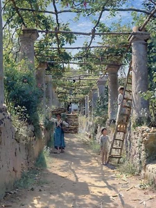 SHADOW ITALIAN PERGOLA by P. Monsted girl Tile Mural Backsplash Marble Ceramic - Picture 1 of 23
