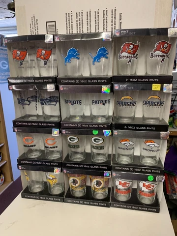 NFL Assorted Teams Set of 16oz Pint Glass Cup Mug Boelter Brands New Cover