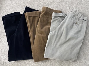 3 pares de pantalones de pana vintage para hombre 38x32 pantalones plisados relajados, azul marino tostado camel - Imagen 1 de 16