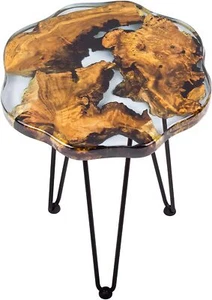 Crystal Clear Epoxy Resin Natural Edge Wood end Table, Wood Resin Side Table - Picture 1 of 54