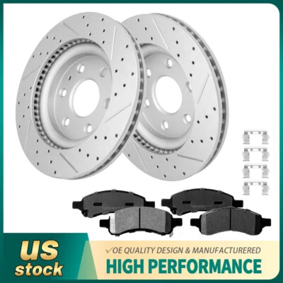 Front Drilled Rotors Brake Pads for GMC Acadia 2007 2008 2009 2010 2011-2016 - Image 1 of 4