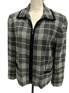Ann Taylor Blazer Blk/Beige Woven Tweed Zip Collar Cropped Career Size: 14 - Picture 1 of 8