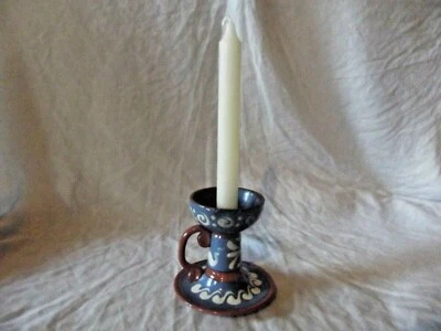 Antique Aller Vale Devon Art Pottery Chamber Stick Blue & Brown  c1890 - Image 1 of 4