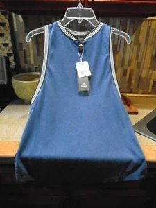 New Women's Adidas Athletics Ringer Tank Top Blue Size Medium - Picture 1 of 3