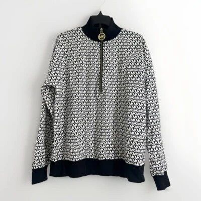 Pulôver Michael Kors 1/2 zíper tamanho P confortável 57% algodão RRP $98 preto branco - Imagem 1 de 4