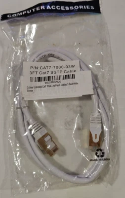 3FT Cat7 SSTP Cable, Ethernet Cable- White - Image 1 of 2