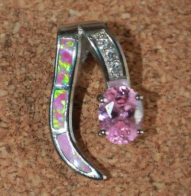 fire opal Cz topaz necklace pendant gemstone silver jewelry modern cocktail - Image 1 of 4