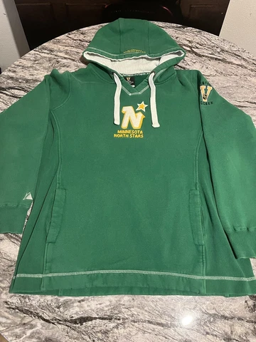 Vintage Minnesota North Stars Hoodie Majestic Sweat Shirt YouthXL W/Patches Cover