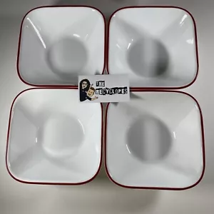 Juego de 4 cuencos cuadrados para sopa de cereales Corelle borde blanco rojo de 6 1/4" - Imagen 1 de 7