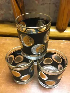 Vintage LIBBEY gold coins on black, Low Ball Shot Glasses, set of 4, 4” - Picture 1 of 2
