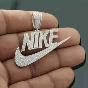 3Ct Round Cut Lab-Created Diamond Men NIKE Charm Pendant 14K White Gold Plated - Picture 1 of 5