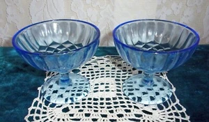 TWO 1930's Aunt Polly Ice Blue Sherbets by US Glass Company - Picture 1 of 2