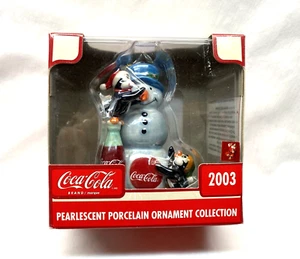 Coca-Cola 2003 Snowman & Penguins Porcelain Christmas Ornament - Picture 1 of 6