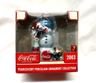 Coca-Cola 2003 Snowman & Penguins Porcelain Christmas Ornament - Image 1 of 4