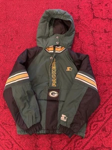 Vintage Green Bay Packers Jacket Youth Medium Kangaroo Pocket Starter Pro Line - Picture 1 of 16