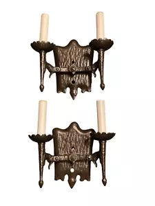 Vintage Gothic Iron Two Armed Wall Sconce - Picture 1 of 5