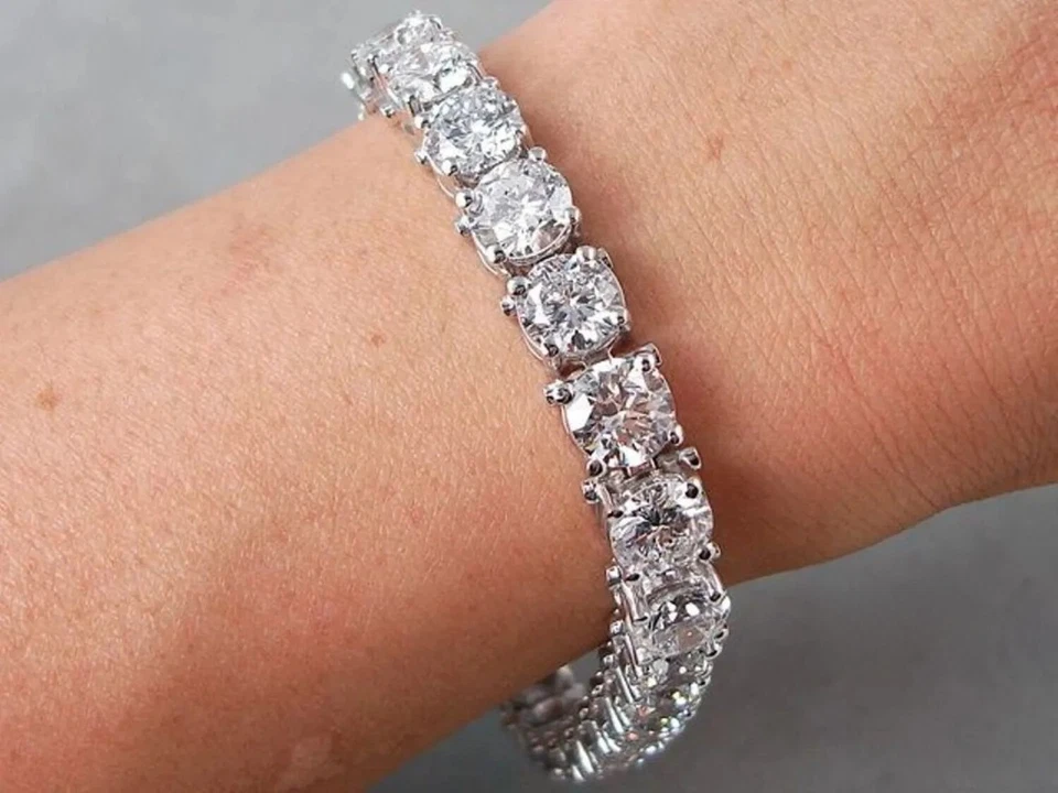 Wedding Tennis Bracelet Solid 14k White Gold 7 Carat Round Cut For Women - Image 1 of 3