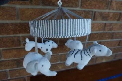 BABY Mobile GRAY White Animals Crib Target Plush Dangle Hanging Piece Safari Zoo - Image 1 of 4