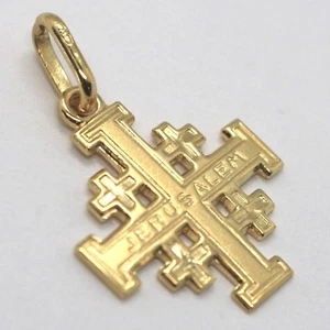CIONDOLO CROCE DI GERUSALEMME, ORO GIALLO 750 18K, FINEMENTE LAVORATA - Foto 1 di 9