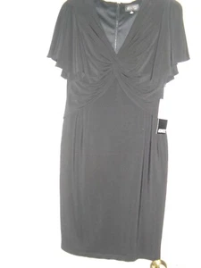 NWT - ADRIANNA PAPELL V Neckline Twist Knot Flutter Sleeve Black Dress Size 10 - Picture 1 of 9