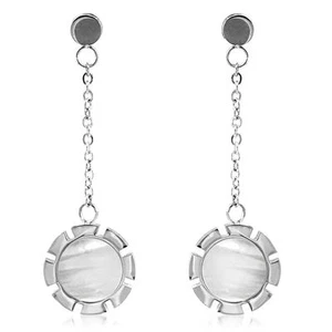 Mother Of Pearl Stainless Steel Drop Dangle Earrings Flower - Picture 1 of 1