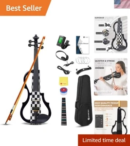 LINKSHÄNDER E-Geige 4/4 volle Größe leise Violine Set für Anfänger Kinder... - Bild 1 von 10