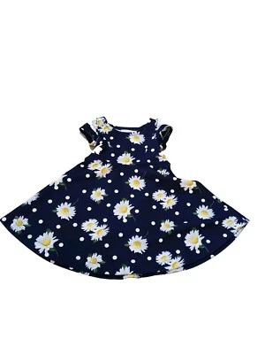 4T Daisy Print Blue Dress Modern With Bow Tie On The Back, Open Shoulder Design - Image 1 of 3