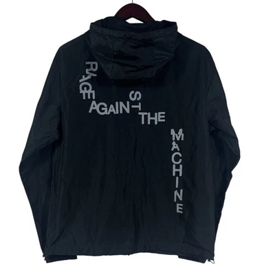 Rage Against The Machine RATM Broken Type Windbreaker Sz M Black Full Zip Hoodie - Image 1 of 4